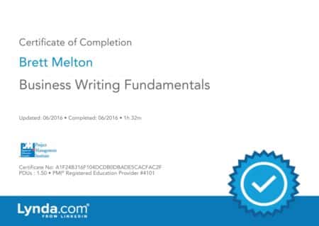 Brett Melton Certificate Business Writing Fundamentals