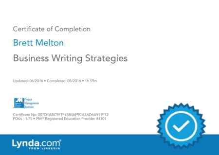 Brett Melton Certificate Business Writing Strategies