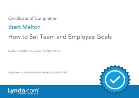 Brett Melton Certificate How to Set Team and Employee Goals
