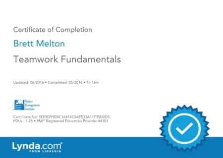 Brett Melton Certificate Teamwork Fundamentals