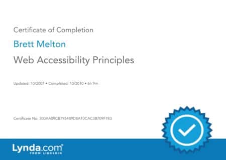 Brett Melton Certificate Web Accessibility Principles
