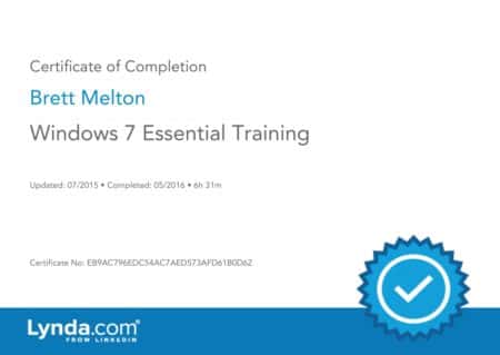 Brett Melton Certificate Windows 7 Essential Training